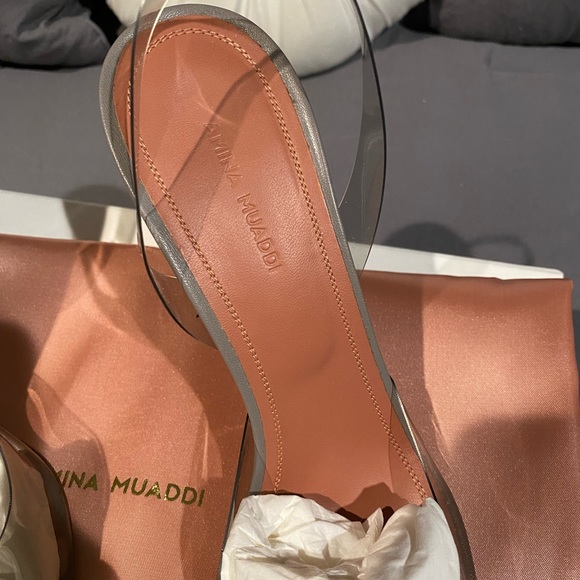 Amina Muaddi Begum Crystal PVC Light Grey Slingbacks - Picture 12 of 16